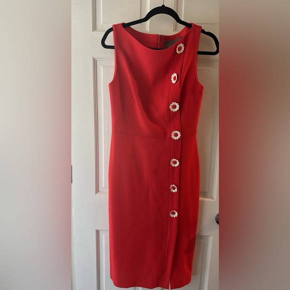 Coral Lela Rose dress with floral buttons. - Picture 2 of 3